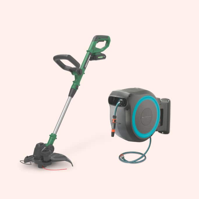 Gardena Wall Mounted Auto Hose Reel   Certified 20V Cordless Line Grass Trimmer