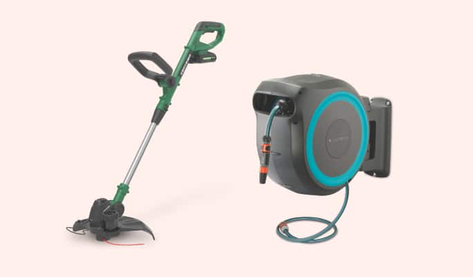 Gardena Wall Mounted Auto Hose Reel   Certified 20V Cordless Line Grass Trimmer