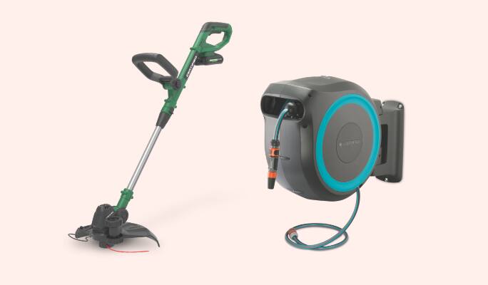 Gardena Wall Mounted Auto Hose Reel   Certified 20V Cordless Line Grass Trimmer
