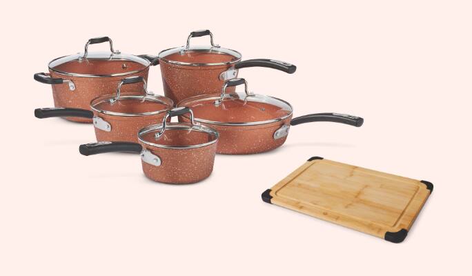 Heritage The Rock Copper Essentials Cookware Set  Vida by Paderno Bamboo Cutting Board