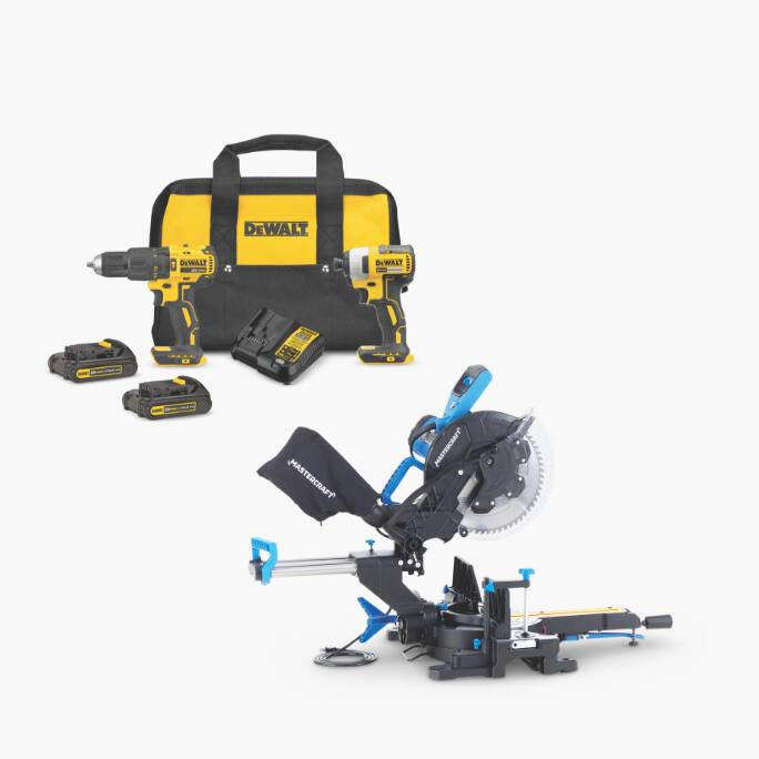 DEWALT 20V MAX Brushless Hammer Drill  Mastercraft 15 Amp Mitre Saw