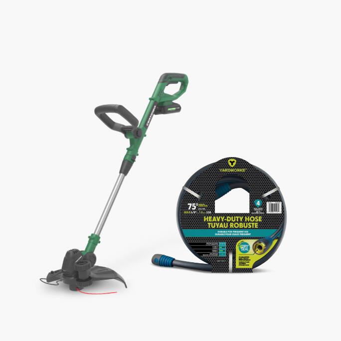 Yardworks Dry Seal Heavy Duty Garden Hose  Certified 20V Cordless Line Grass Trimmer