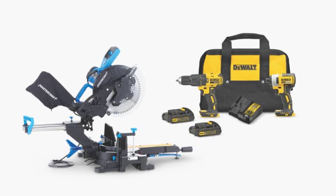 DEWALT 20V MAX Brushless Hammer Drill  Mastercraft 15 Amp Mitre Saw