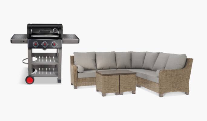 Coleman Cookout 3-Burner Gas BBQ   CANVAS Moraine Outdoor Sectional Set