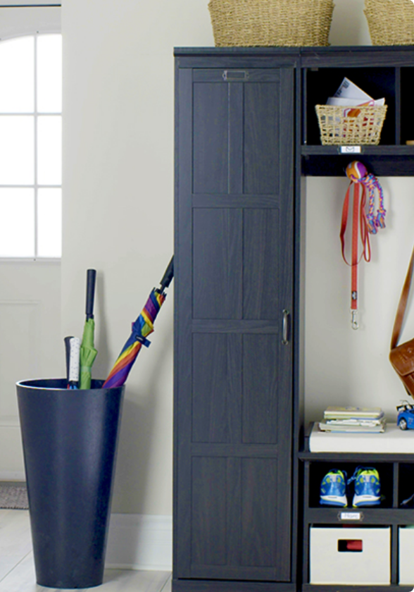 Entryway with storage cupboard, shoe bench and umbrella holder