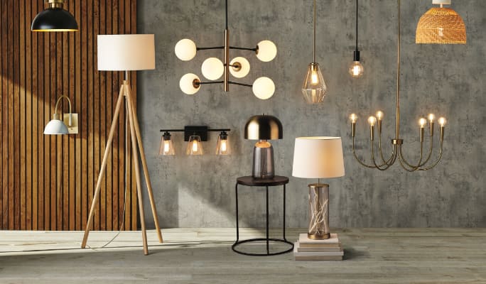 Variety of lamps and pendant lighting options.  