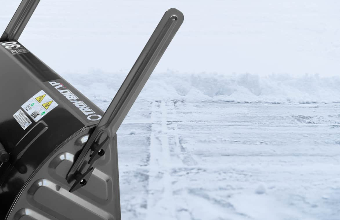 Close up of a snowblower drift cutter.