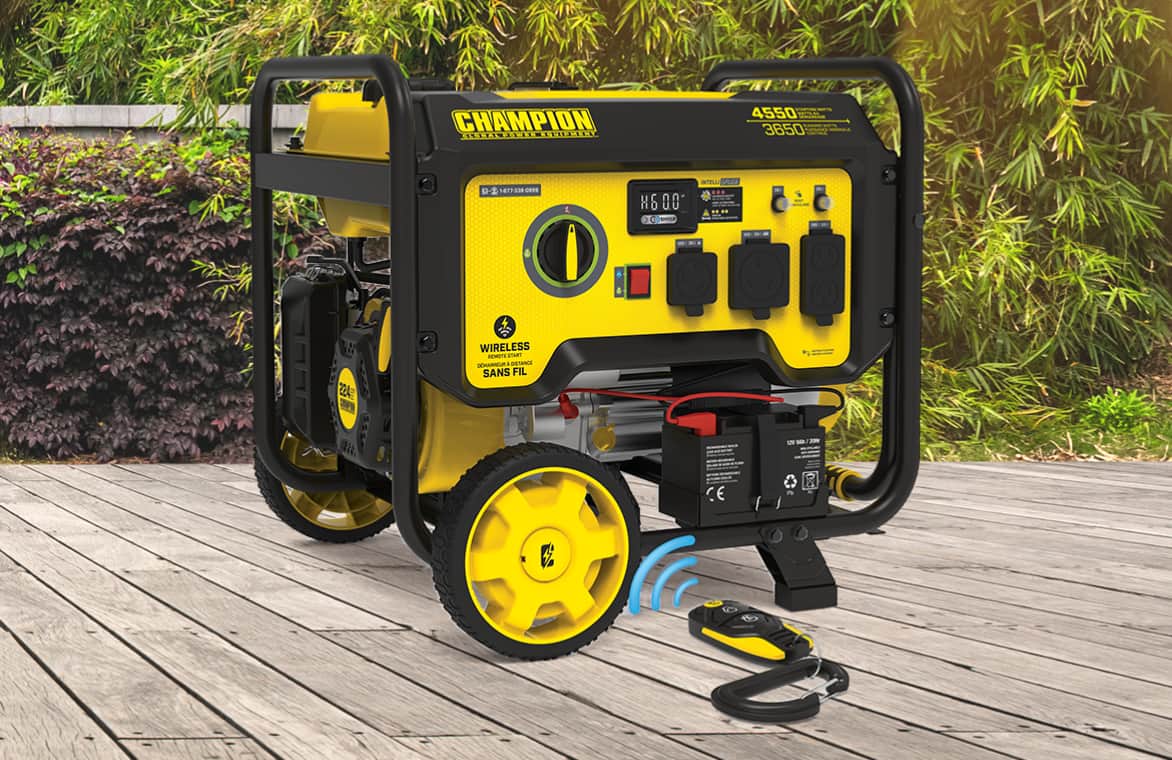 Black and yellow remote start generator.