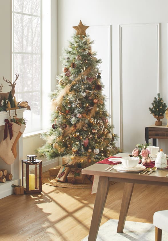 Living room decorated with CANVAS Christmas decorations