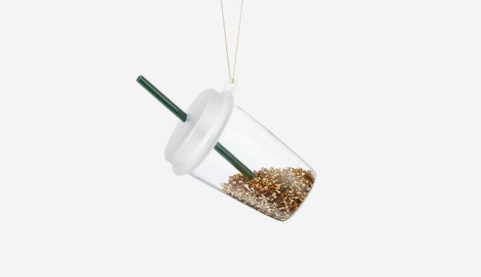  CANVAS Clear Cup with Glitter and Straw Ornament
