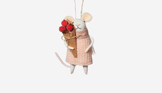  CANVAS Christmas Mouse with Berries Ornament
