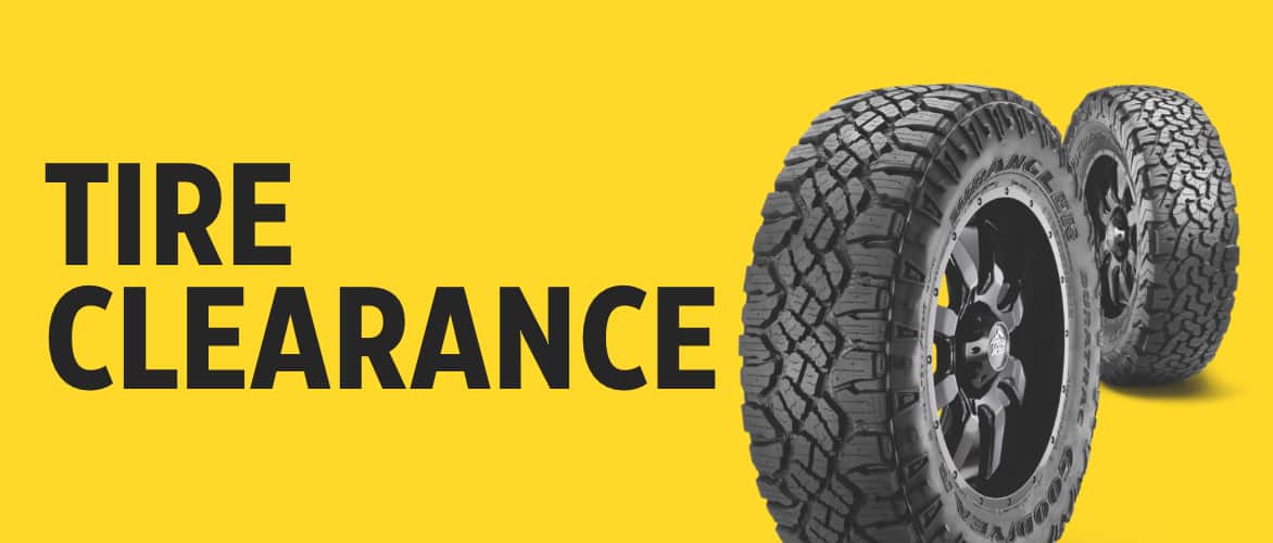Two all-terrain tires on a yellow background.