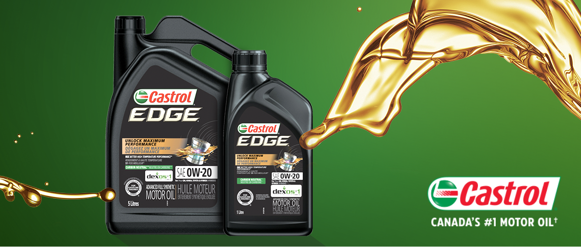 Two jugs of Castrol Edge synthetic motor oil.