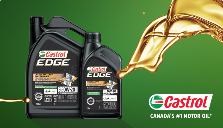 Two jugs of Castrol EDGE synthetic motor oil.