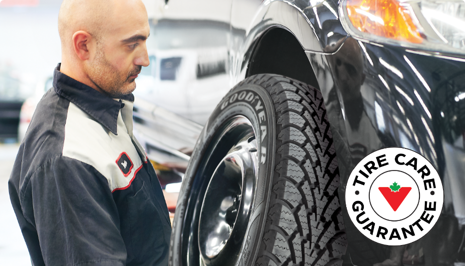 A technician mounts a tire on a car.