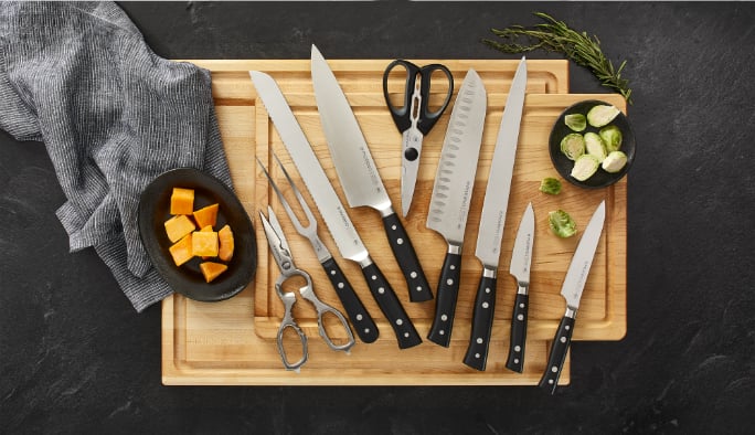 Knives and cutting boards. 