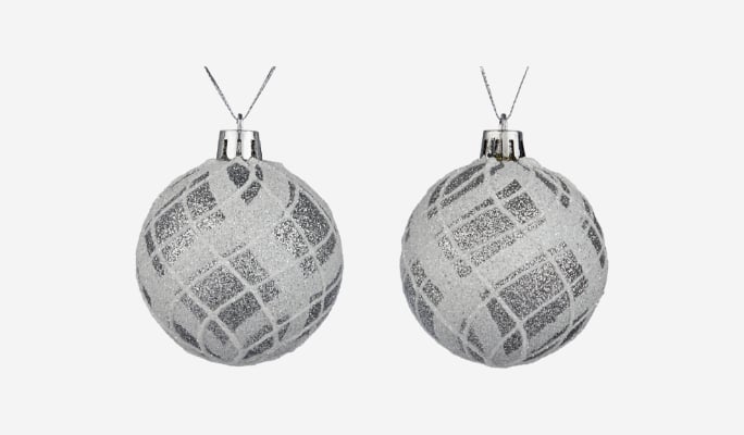 2 CANVAS Silver Plaid Ball ornaments