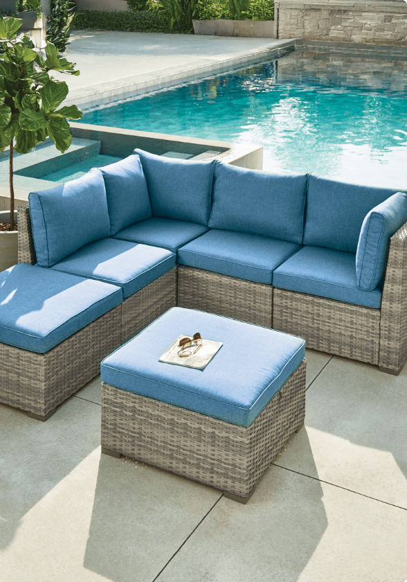 CANVAS Bala Replacement Cushions in blue set up on Bala Sectional Set. 