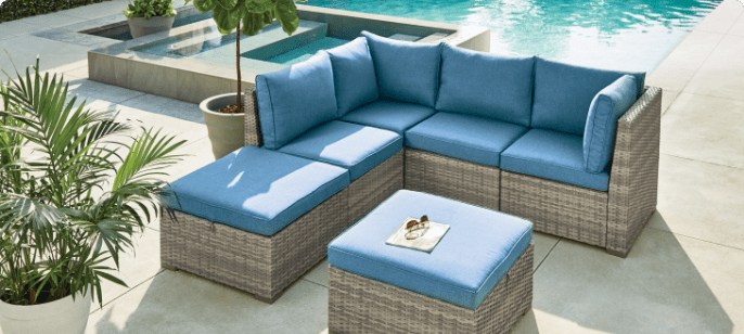 CANVAS Bala Replacement Cushions in blue set up on Bala Sectional Set. 