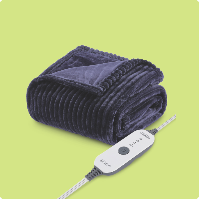 A Sunbeam electric blanket with a controller.
