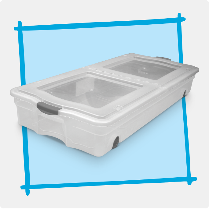 A grey type A storage bin with a lid.
