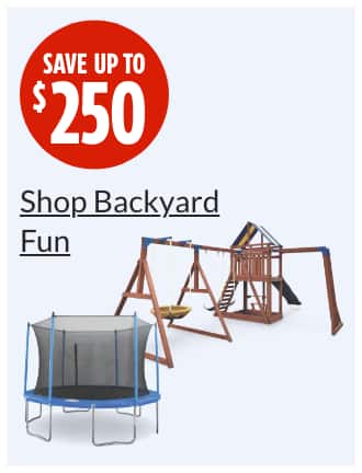 Save up to $250  JumpTek Outdoor Round Trampoline, 15-ft  Sportspower Grand Mesa Wooden Play Centre