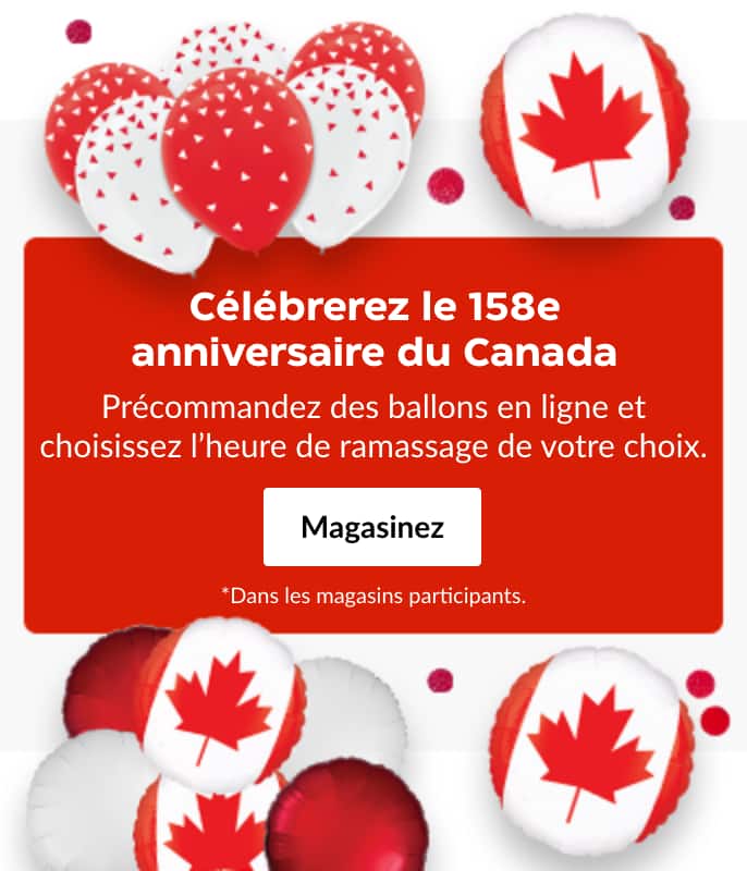 Ballons rouges et blancs avec le drapeau canadien et la feuille d’érable.