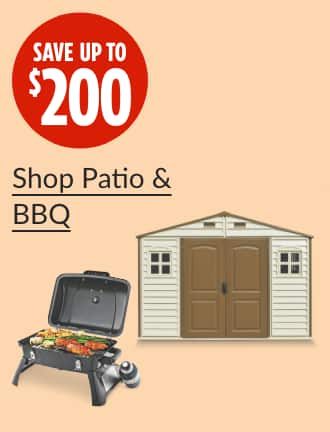 Save up to $200  Duramax Woodside Garden Shed, 10.5x8-ft  MASTER Chef Portable Single-Burner Gas Grill