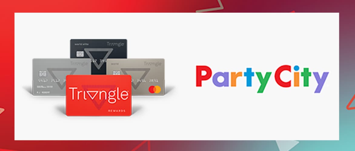 Carte de crédit Récompenses Triangle à côté du logo Party City.