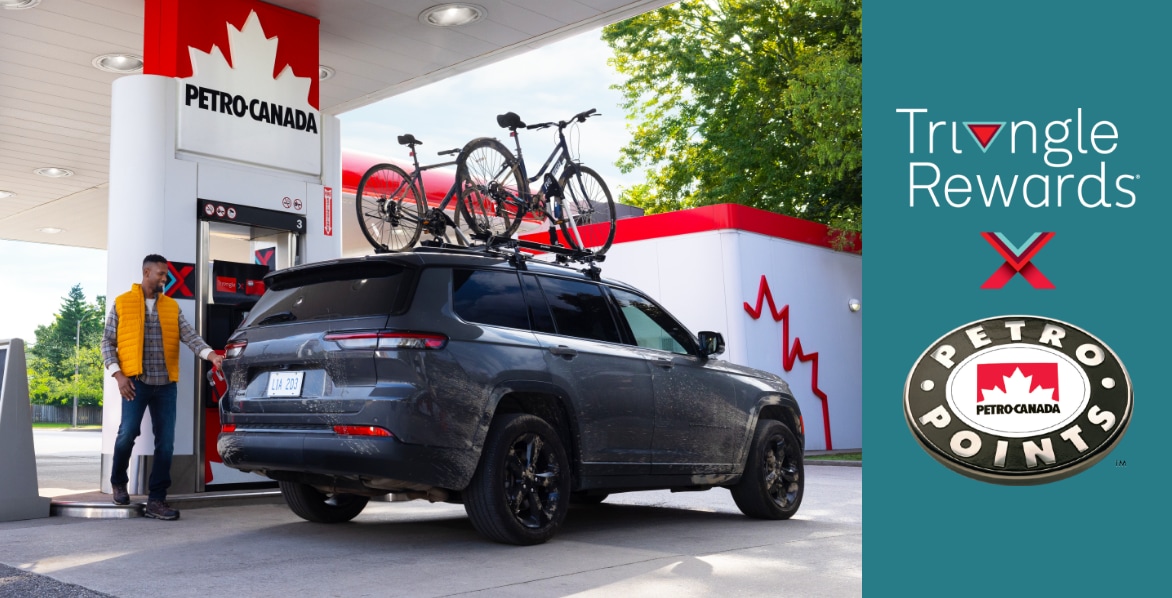 Earn Canadian Tire Money®* when you fill up at Petro-CanadaTM or Gas+ locations with Triangle Rewards®. Learn more *Terms and conditions apply