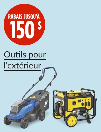 Rabais jusqu’à 150 $  Tondeuse à pousser Mastercraft, 2 x 20 V, 14 po  Génératrice à essence portable Champion 7 000/8 750 W