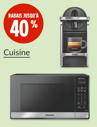 Économisez jusqu'à 40 %.  Four à micro-ondes de comptoir Panasonic, 0,9 pi³, noir et acier inoxydable  Machine à espresso Nespresso Pixie de DeLonghi, argenté
