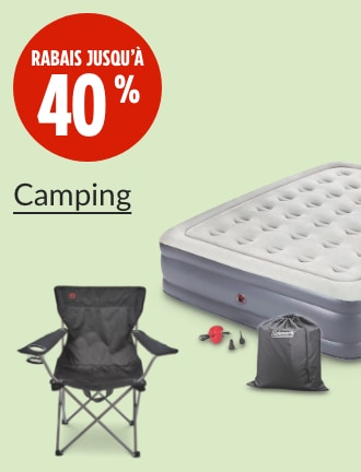 Économisez jusqu'à 40 %.  Matelas pneumatique double hauteur Coleman avec pompe à main de 120 V, grand lit  Chaise de camping pliante à dossier large Outbound avec porte-gobelet
