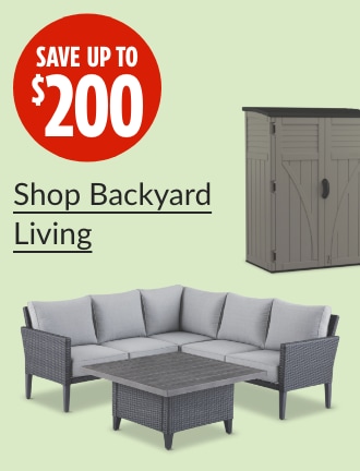 Save up to $200.  CANVAS Renfrew Outdoor Sectional Set.  Suncast Stoney Grey Vertical Storage Shed, 54 cu-ft.