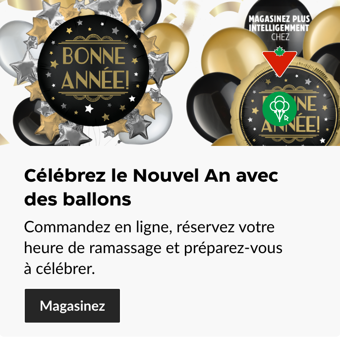 Célébrez le Nouvel An avec des ballons. Commandez en ligne, réservez votre heure de ramassage et préparez-vous à célébrer.