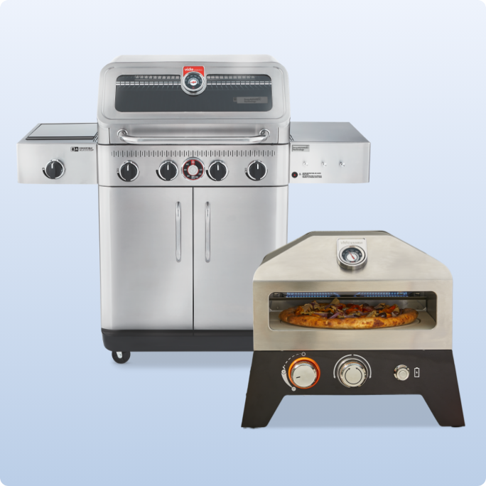 An outdoor grill and pizza oven.