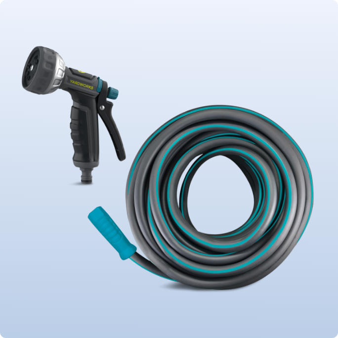  A garden hose with nozzle.