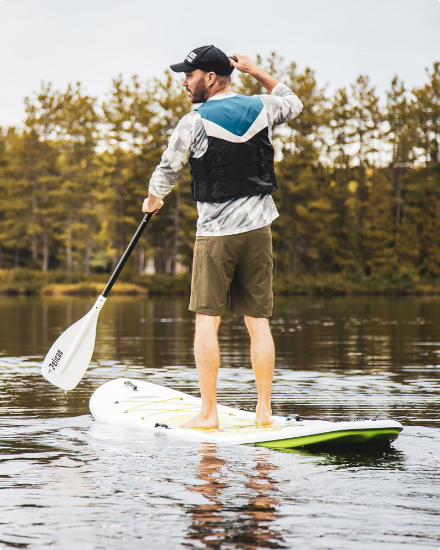A person paddleboarding