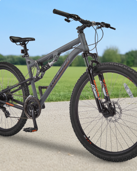 A mountain bike on a path.