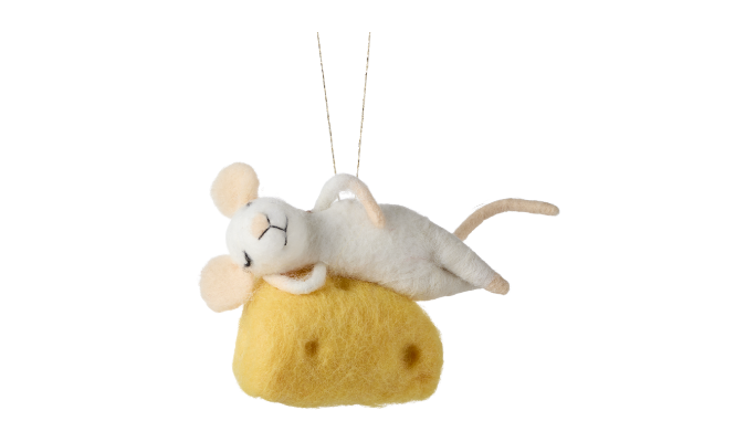 Souris « Brie » en feutre CANVAS endormie sur du fromage décoratif