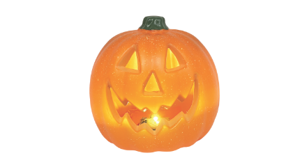 A jack-o'-lantern Halloween decoration.