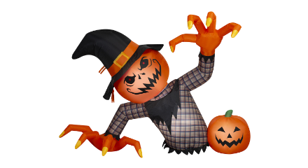 An inflatable witch Halloween decoration.