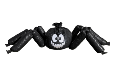 A black spider Halloween lawn decoration.