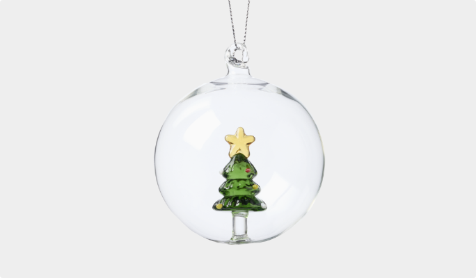 CANVAS Clear Glass Ball with Christmas Tree Ornament
