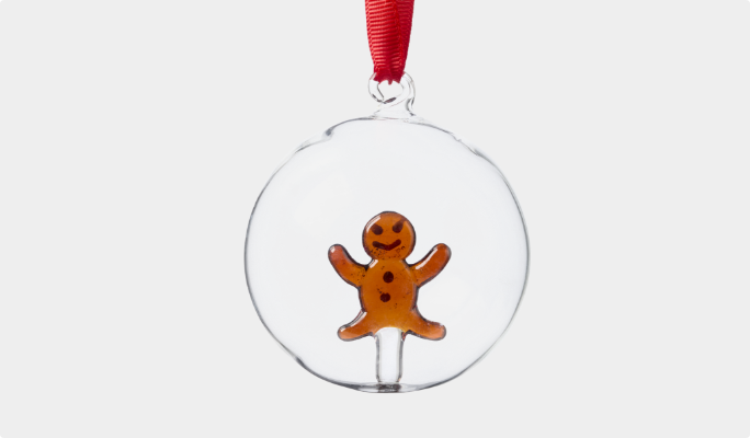 CANVAS Clear Glass Ball with Gingerbread Man Ornament