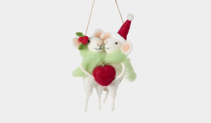 CANVAS Felt Mice Holding Heart Ornament