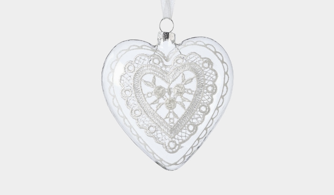 CANVAS Glass Heart with White Design Ornament