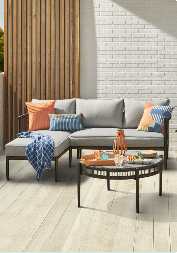 Explore our selection of stylish patio furniture, colourful cushions and accessories to create the ultimate outdoor retreat.