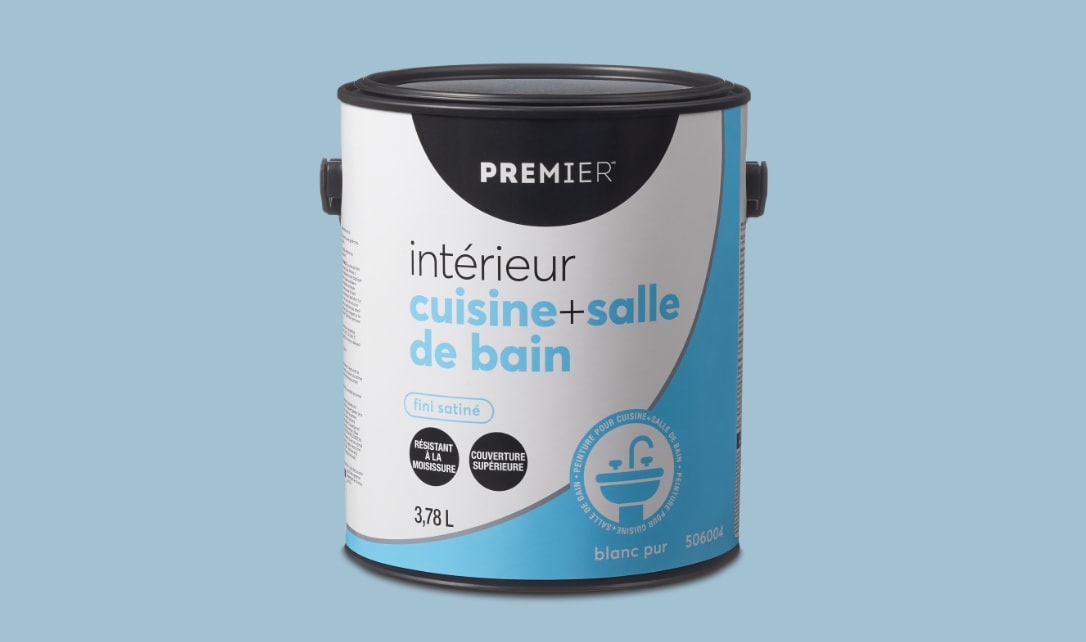 Un pot de peinture Premier pour l'intérieur des cuisines et des salles de bain.