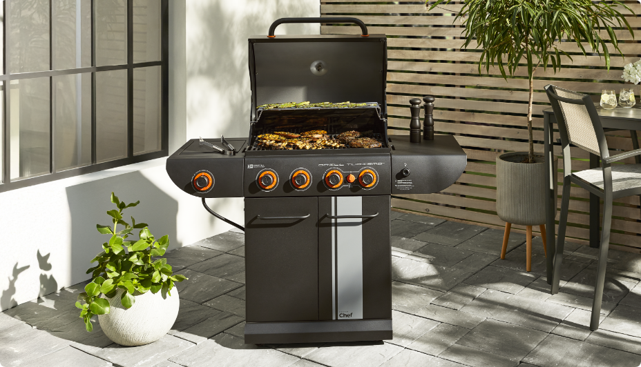 Food grilling on a Weber 3-Burner Propane BBQ 